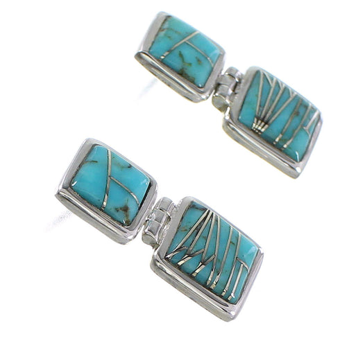 Southwest Sterling Silver Turquoise Post Dangle Earrings AX94852